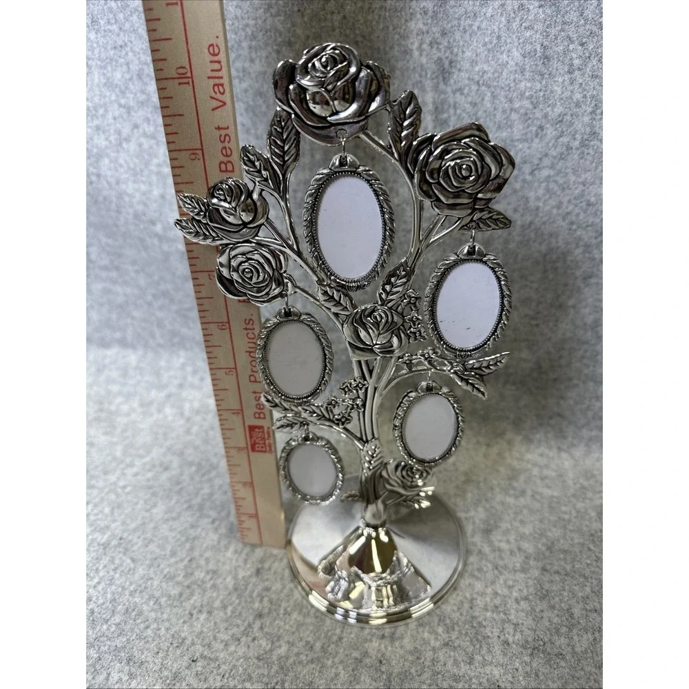 Family Tree Photo Frame Roses Silver Tone‎ 5 Oval Floral Victorian Style